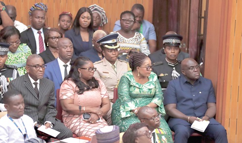 Julius Debrah (right), Chief of Staff; Lordina Mahama (2nd from right), First Lady; Francis Torkornoo (left), Spouse of the Chief Justice; and other dignitaries and the event