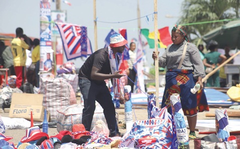 Traders have mounted paraphernalia of the NPP at the stadium enclave Traders have mounted paraphernalia of the NPP at the stadium enclave