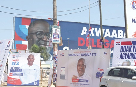 Giants bill boards of candidates are shrouded on the road leading to the Baba Yara Stadium in Kumasi Giants bill boards of candidates are shrouded on the road leading to the Baba Yara Stadium in Kumasi