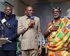 Dr Abdul-Rashid Pelpuo (middle), Minister of Labour, Jobs and Employment; Nii Ahene Nunoo III (right), Abola Mantse, and Malik Basintale (left), CEO, Youth Employment Agency, launching the Ghana Work Abroad Programme. Picture: BENEDICT OBUOBI