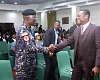  Dr George Akuffo Dampare (left), Inspector General of Police, welcoming Kissi Agyebeng, Special Prosecutor, to the lecture on corruption by One Ghana Movement in Accra. Picture: SAMUEL TEI ADANO