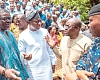 Alban S. K. Bagbin (2nd from right), the Speaker of Parliament, interacting with Mahama Ayariga (2nd from left), Majority Leader, and Rockson-Nelson Dafeamekpor (left), Majority Chief Whip, at the opening of the workshop