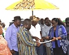 James Gunu (3rd from left), Volta Regional Minister, Togbe Afede XIV (4th from left), founder of AWA, Yvonne Nana Afriyie Opare (2nd from right), MD, GACL, and other officials examining the project site plan 