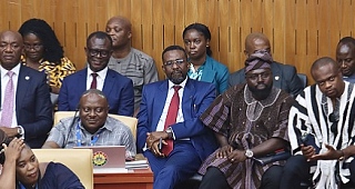 Dr Johnson Asiama (3rd from right), Governor of the Bank of Ghana, and Dr Zakari Mumuni (arrowed), First Deputy Governor of the Bank of Ghana, and some dignitaries present at the budget reading in Parliament. Picture: ELVIS NII NOI DOWUONA